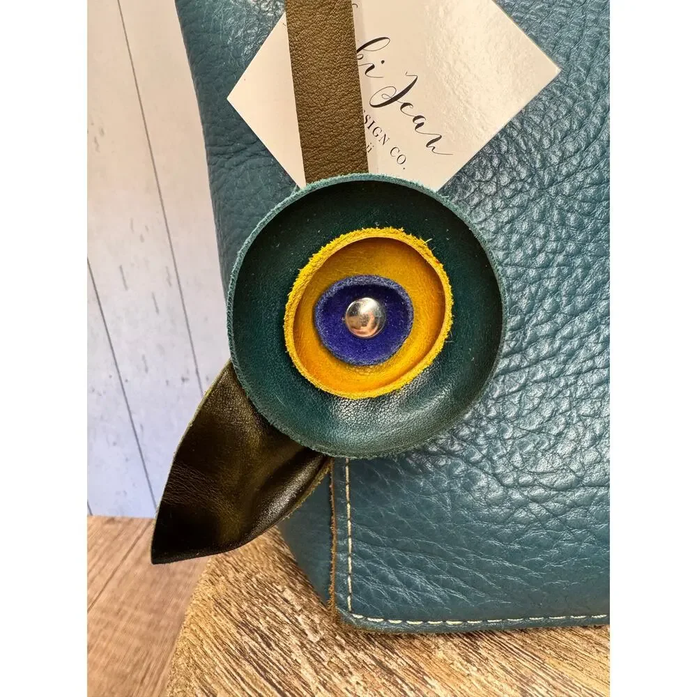 Genuine Leather Round Flower Purse Charm Blue Lime Dark Blue Boho Bag Charm